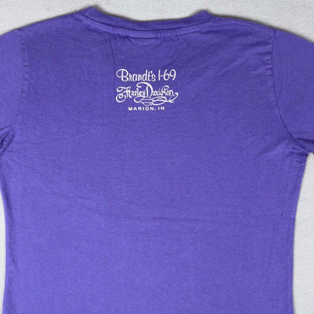 Harley Davidson Brandt's I-69 Marion IN Women's V-Neck Tee Purple Metallic M - Picture 4 of 7